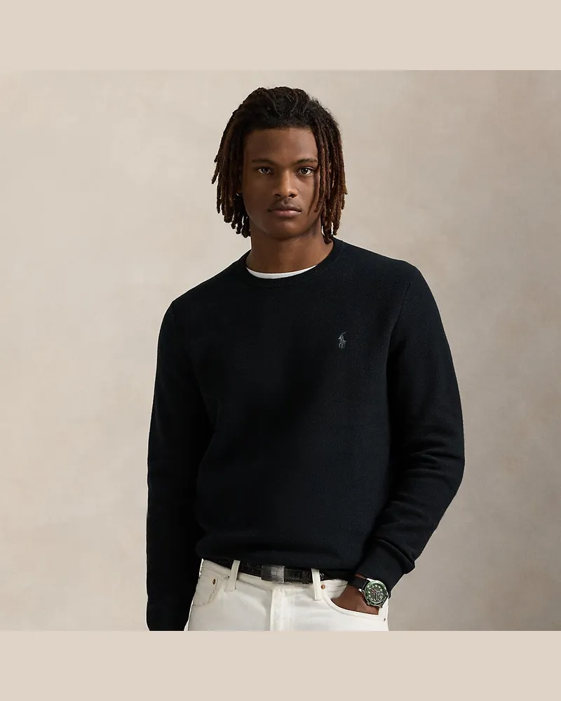 Ralph Lauren Rundhalspullover aus Baumwollpiqué Black