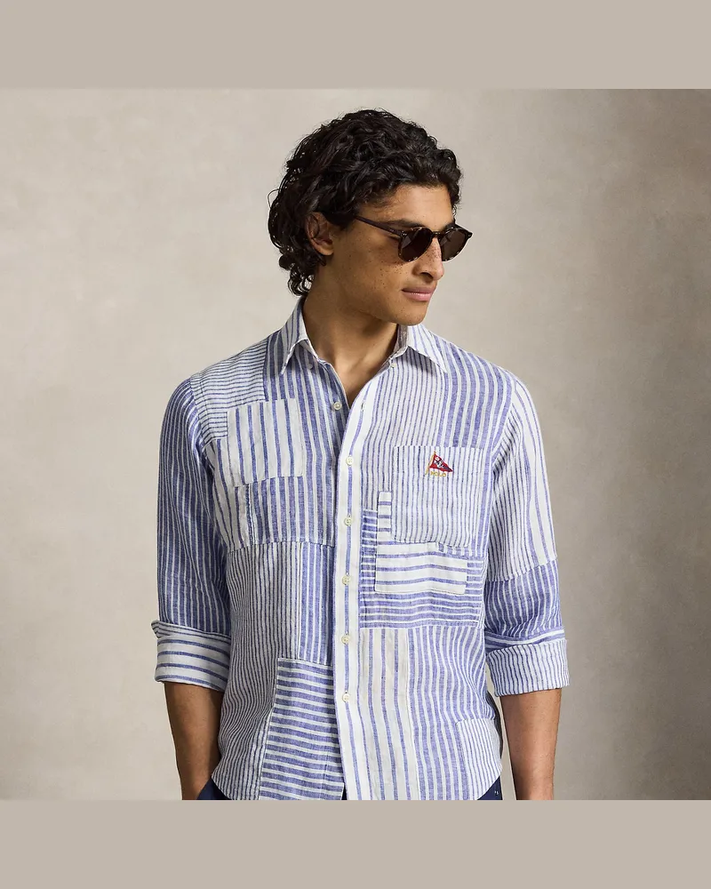 Ralph Lauren Classic-Fit Leinenhemd mit Patchwork Blue