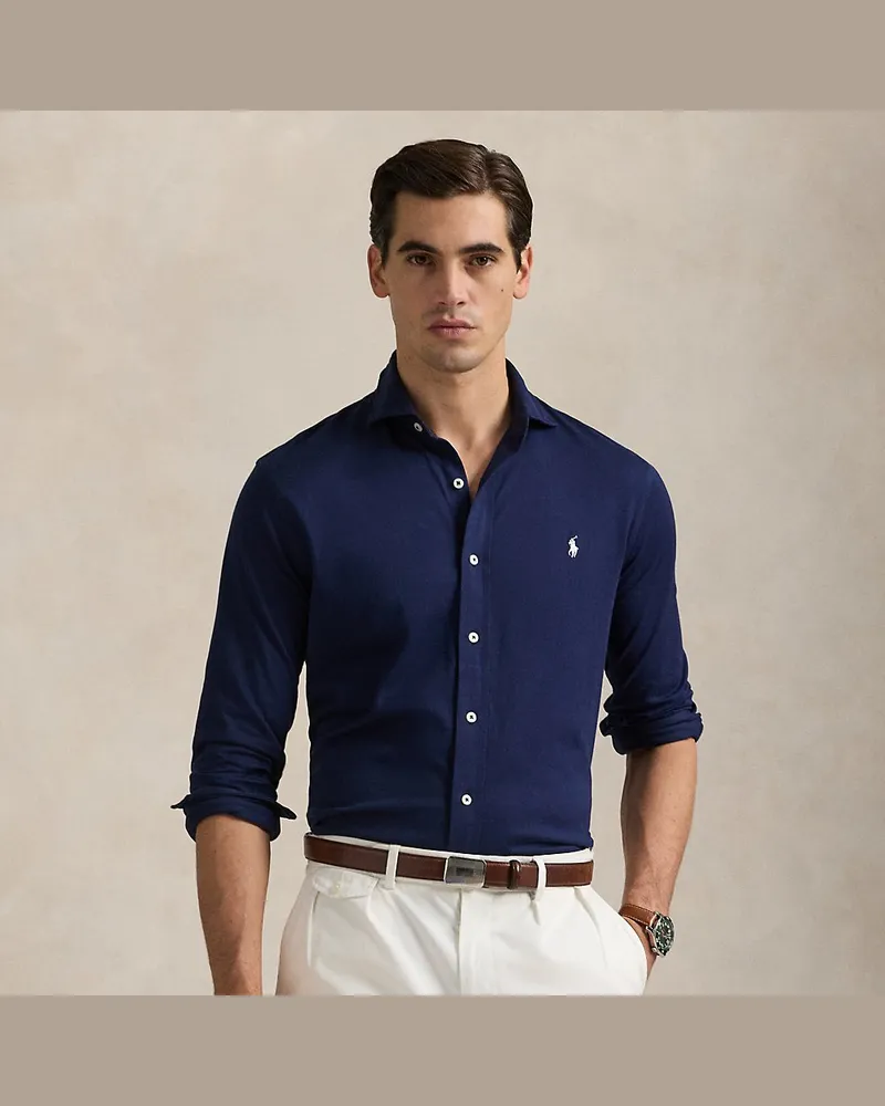 Ralph Lauren Jerseyhemd mit gespreiztem Kragen Blue
