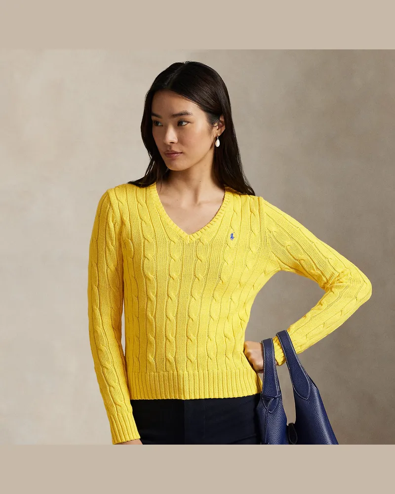 Ralph Lauren Zopfmusterpullover mit V-Ausschnitt Yellow