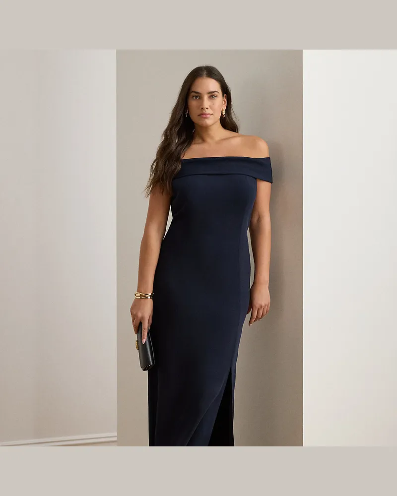 Ralph Lauren Schulterfreies Abendkleid aus Crêpe Blue