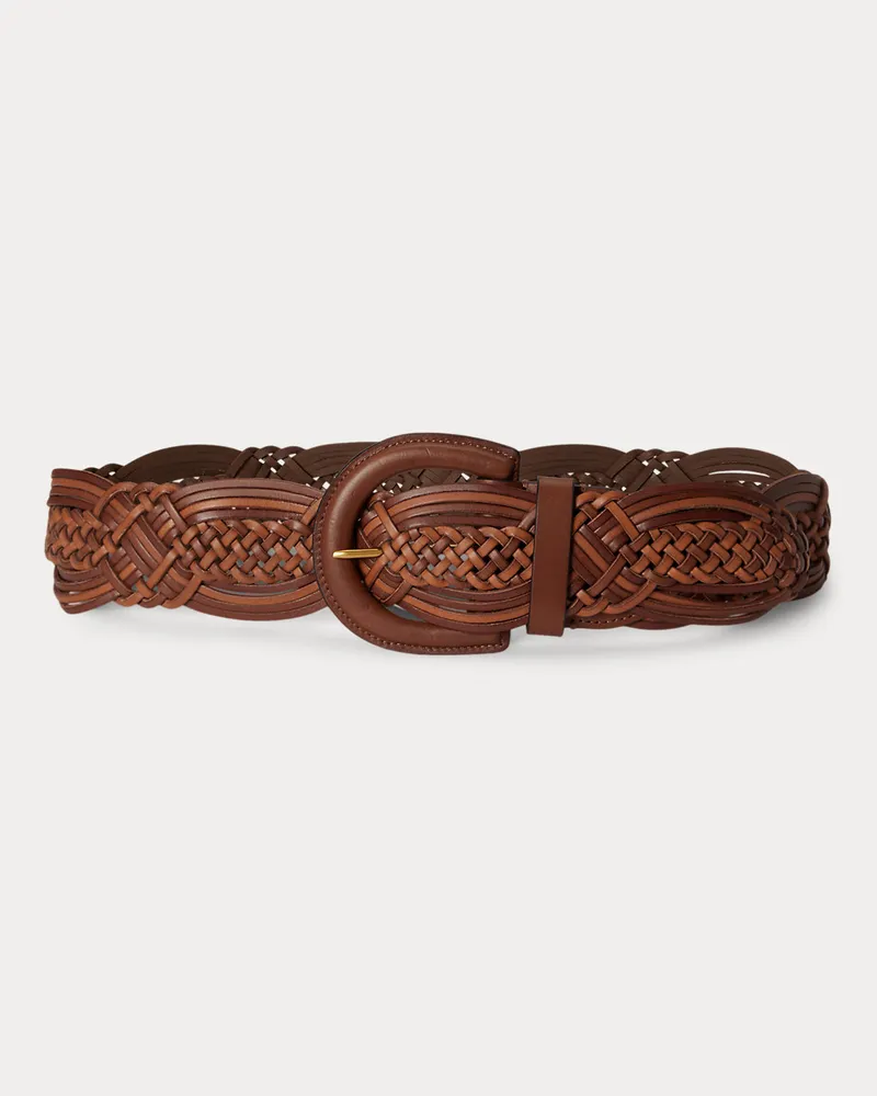 Ralph Lauren Breiter geflochtener Vachetteledergürtel Brown
