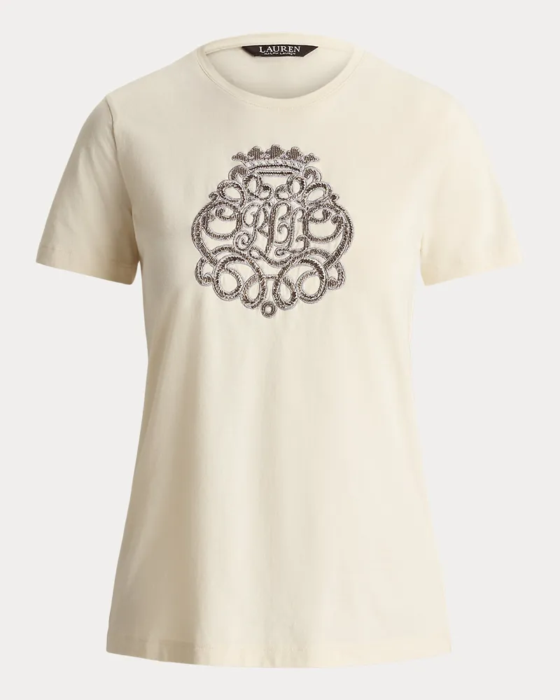 Ralph Lauren Baumwolljersey-T-Shirt mit Perlenwappen Cream
