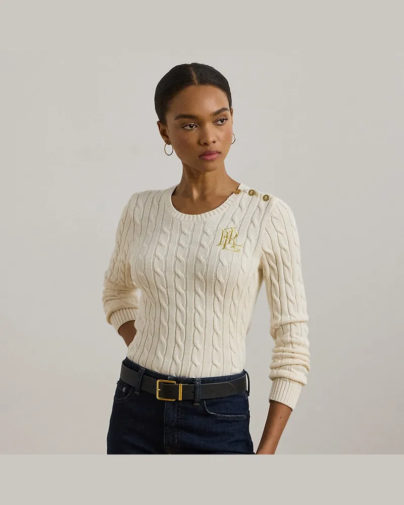 Ralph Lauren Baumwollpullover mit Zopfmuster Cream