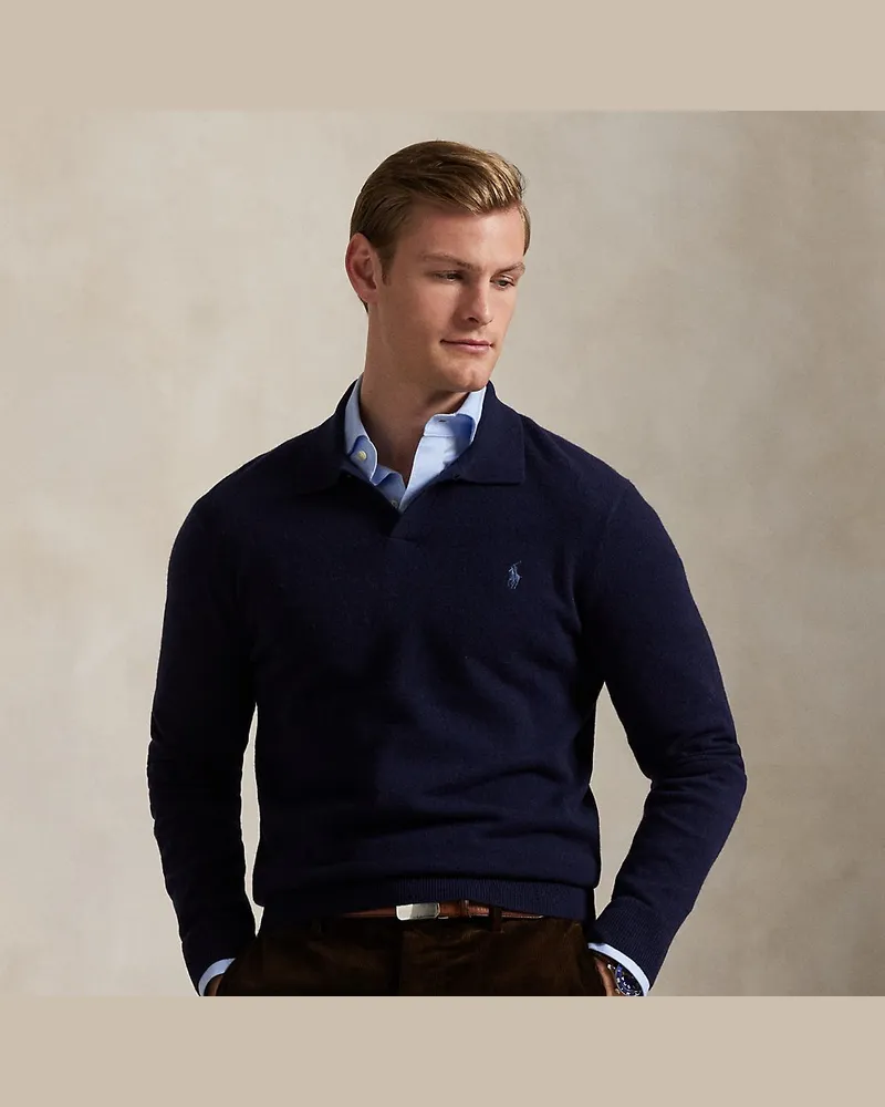 Ralph Lauren Wollpullover mit Johnny-Kragen Blue