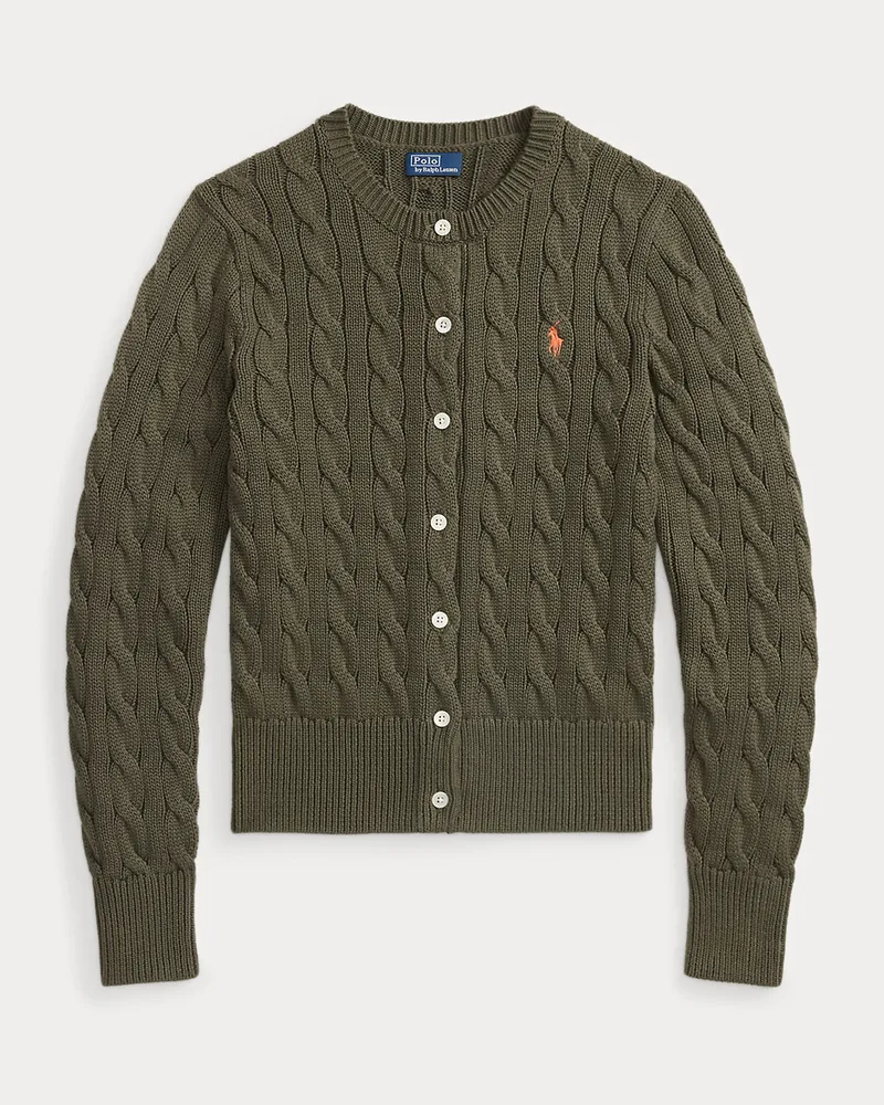 Ralph Lauren Rundhalsstrickjacke mit Zopfmuster Green