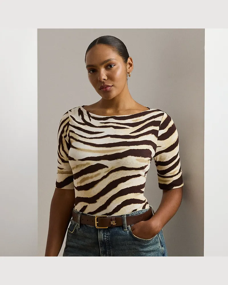 Ralph Lauren Plus Größen - Baumwoll-T-Shirt mit Zebramuster White