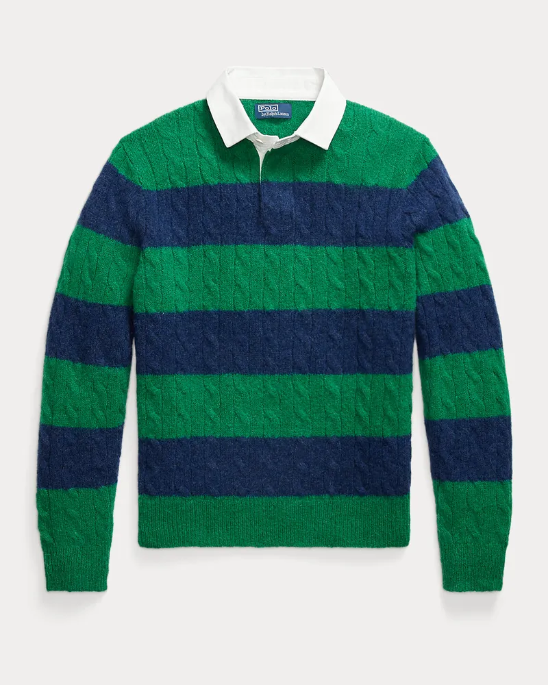Ralph Lauren Zopfmuster-Rugby-Pullover mit Streifen Multi