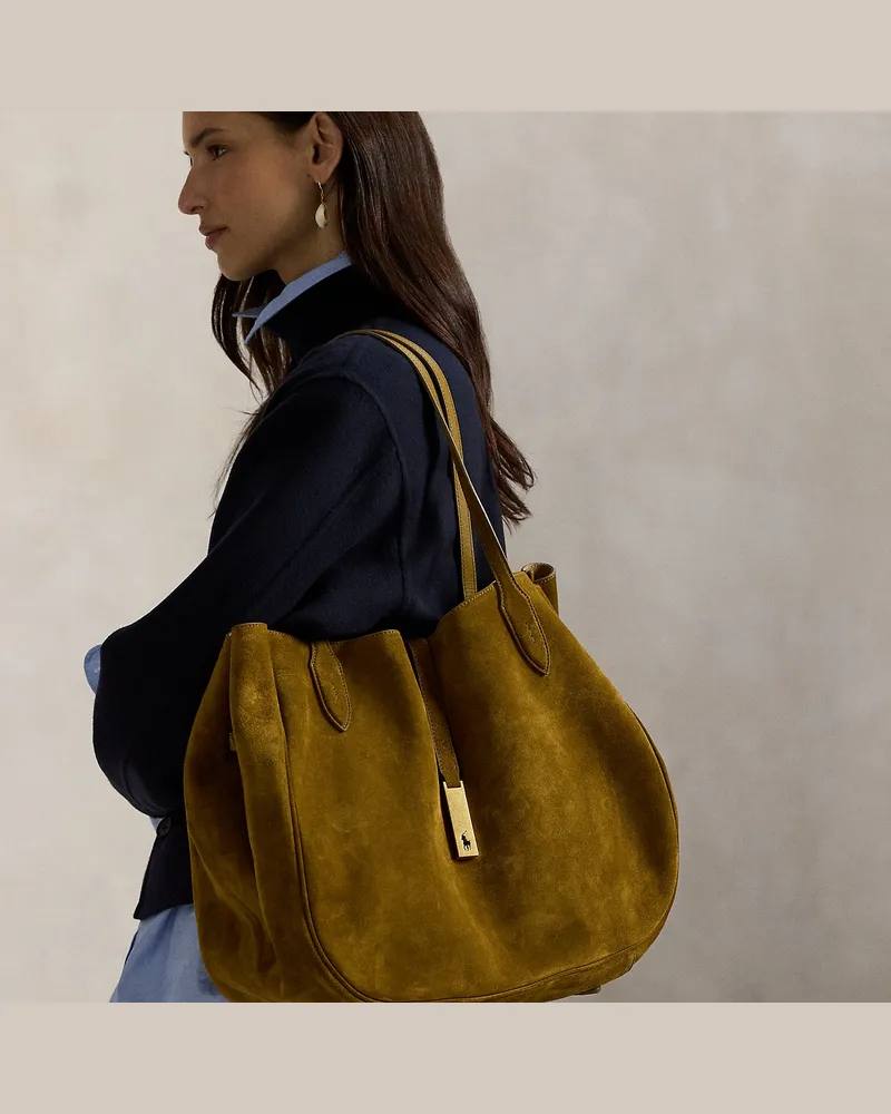 Ralph Lauren Große Tragetasche Polo ID aus Wildleder Green