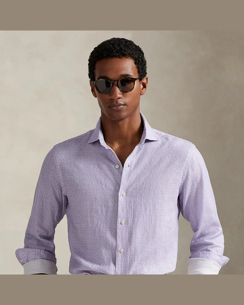 Ralph Lauren Gemustertes Custom-Fit Leinenhemd Purple
