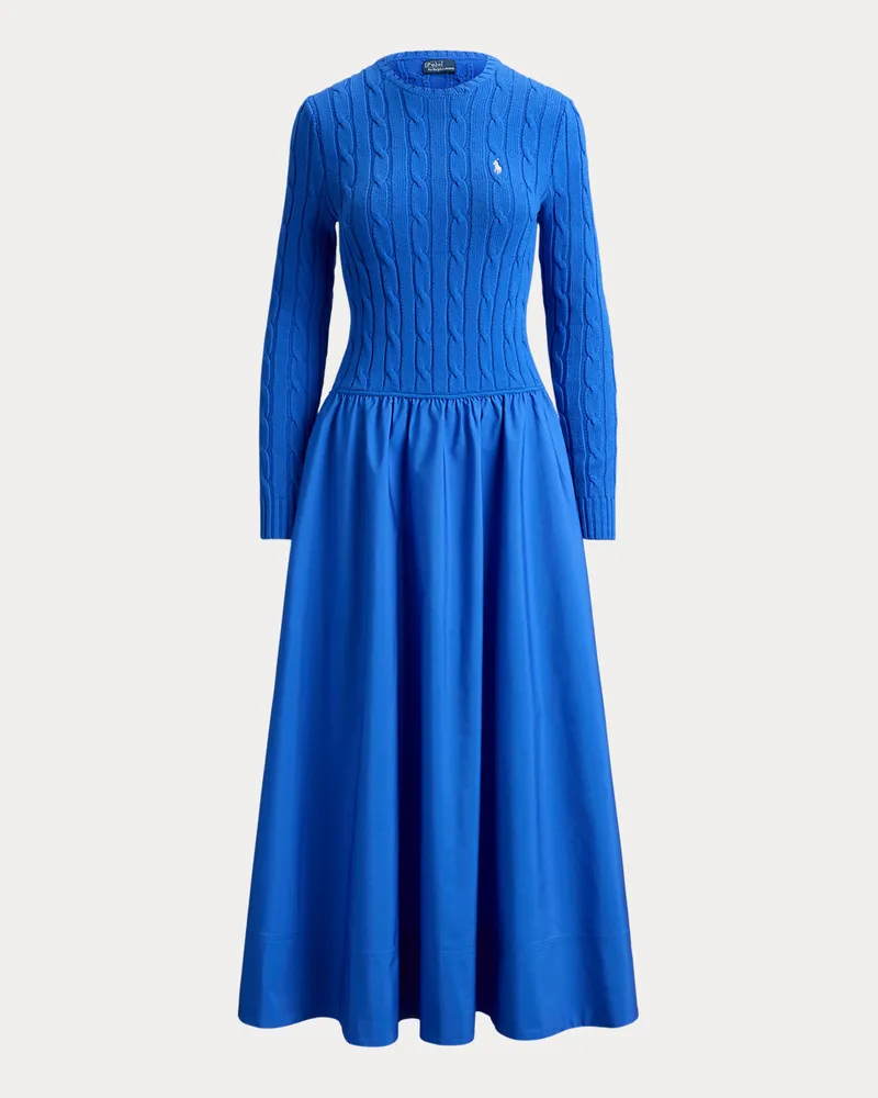 Ralph Lauren Baumwollkleid mit Zopfmuster-Oberteil Blue