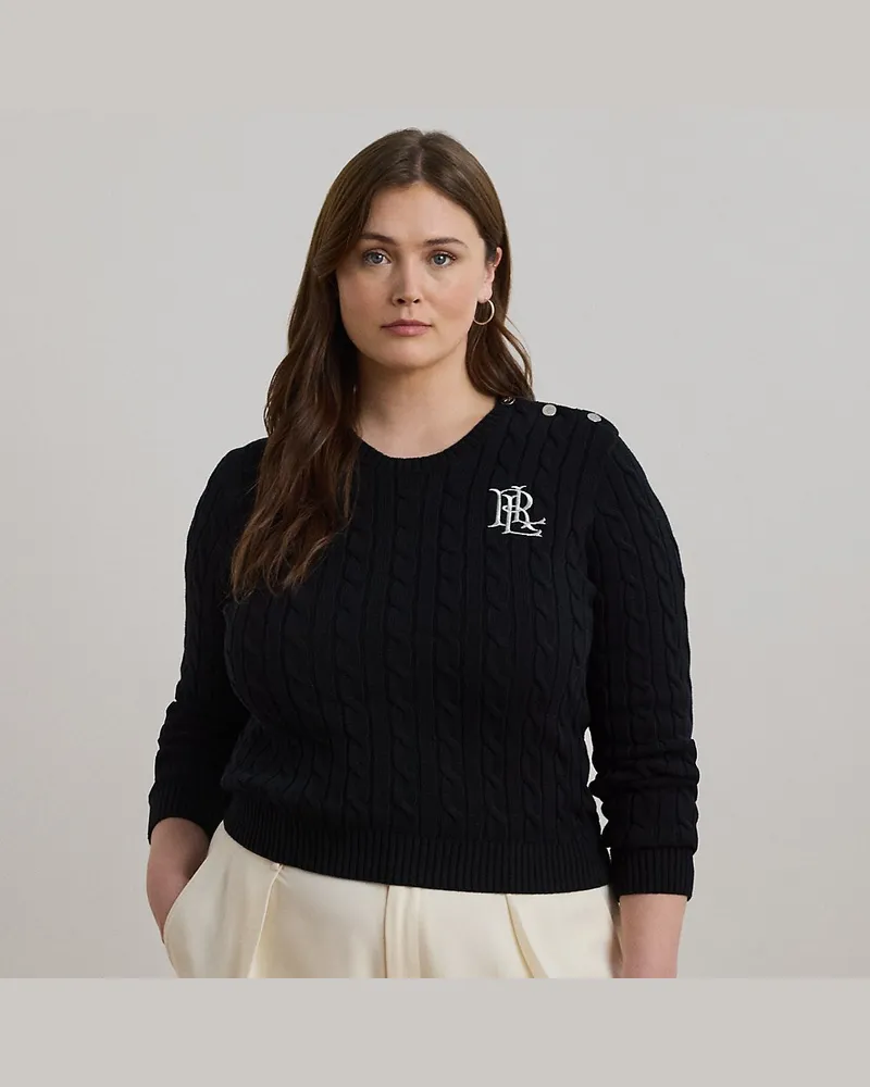 Ralph Lauren Plus Größen - Baumwollpullover mit Zopfmuster Black