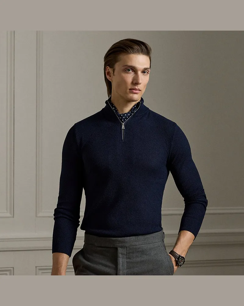 Ralph Lauren Strukturierter Seiden-Baumwoll-Pullover Blue