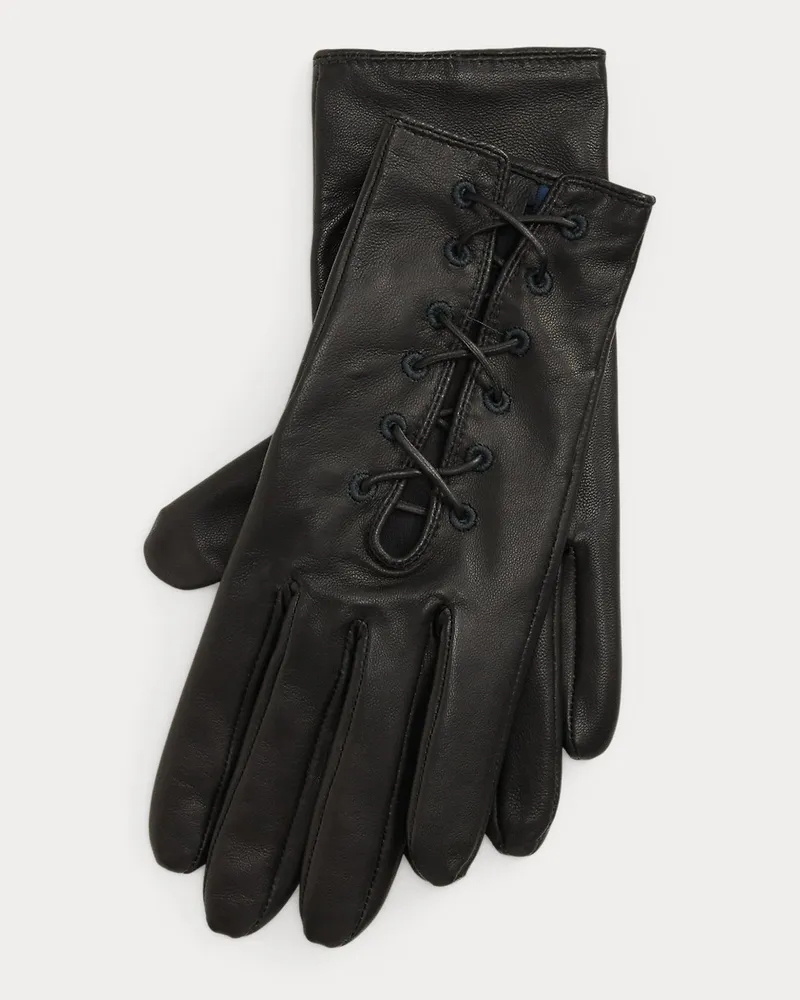 Ralph Lauren Schafleder-Handschuhe mit Schnürdetail Black