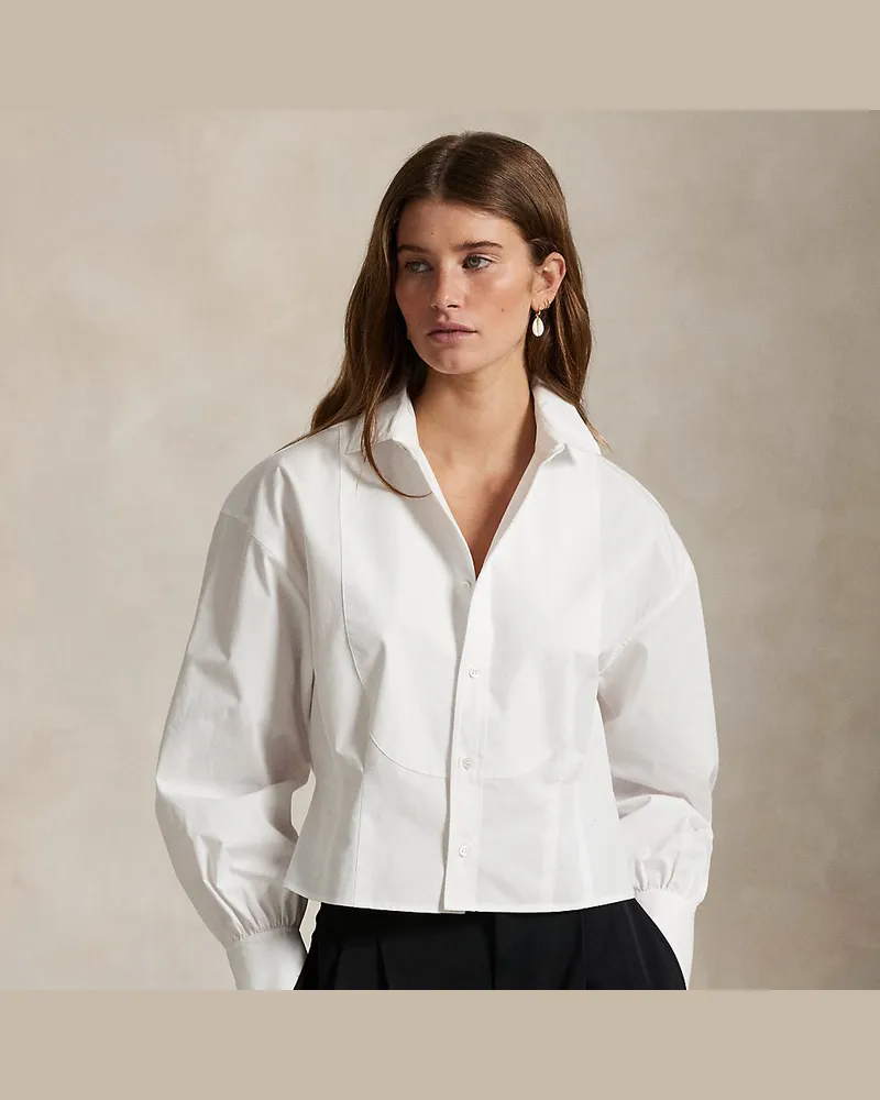 Ralph Lauren Kurzes Smokinghemd aus Baumwollpopeline White