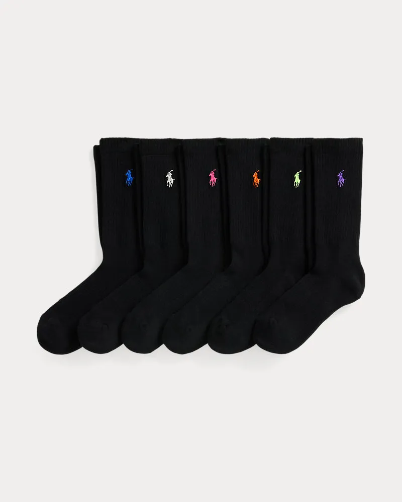 Ralph Lauren 6er-Pack Crew-Socken mit gesticktem Pony Black