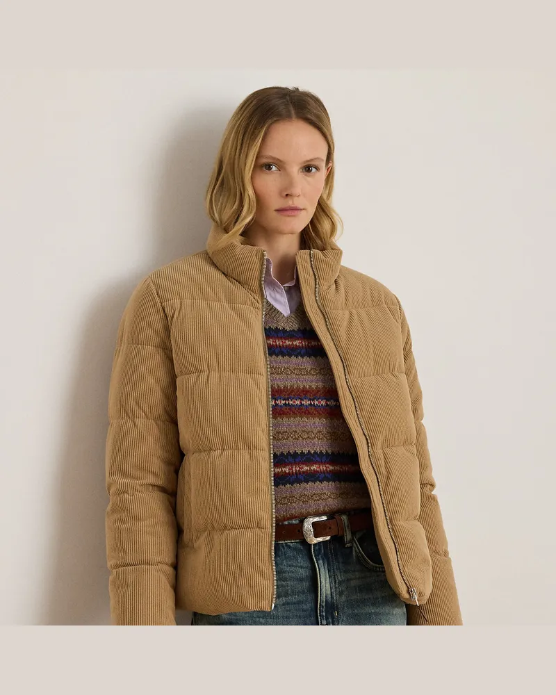 Ralph Lauren Gesteppte Pufferjacke aus Kordsamt Tan