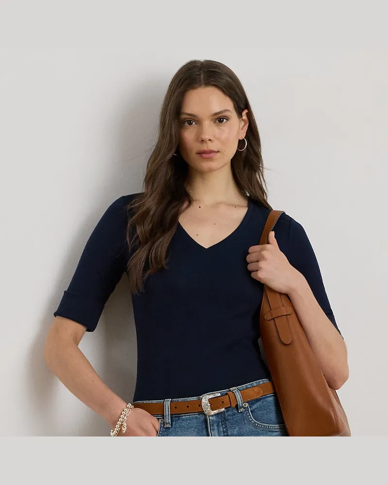 Ralph Lauren Baumwollstretch-T-Shirt mit V-Ausschnitt Blue