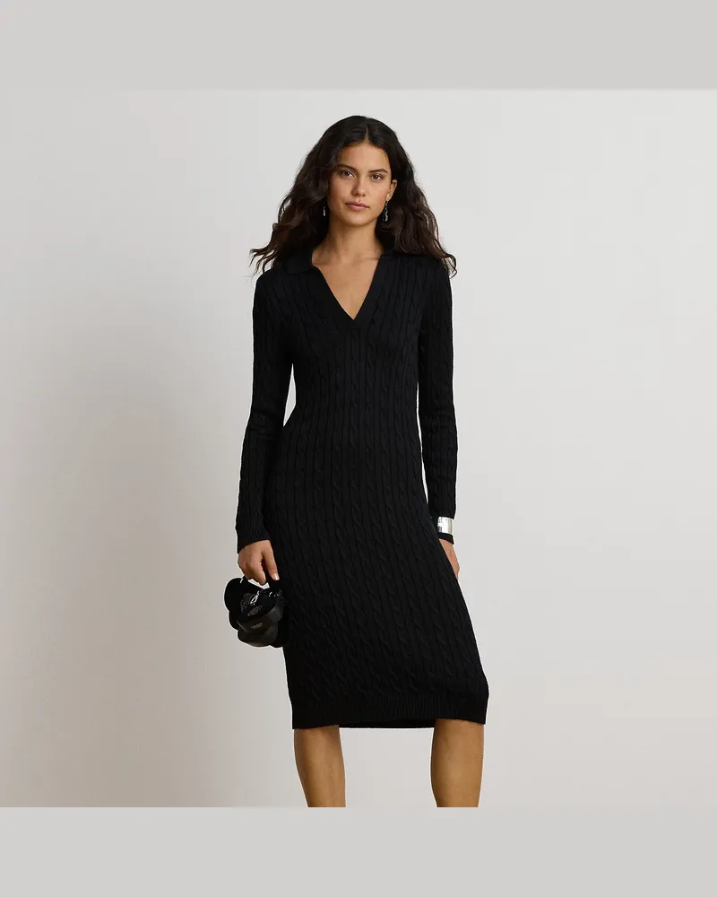 Ralph Lauren Pulloverkleid mit Zopfmuster Black