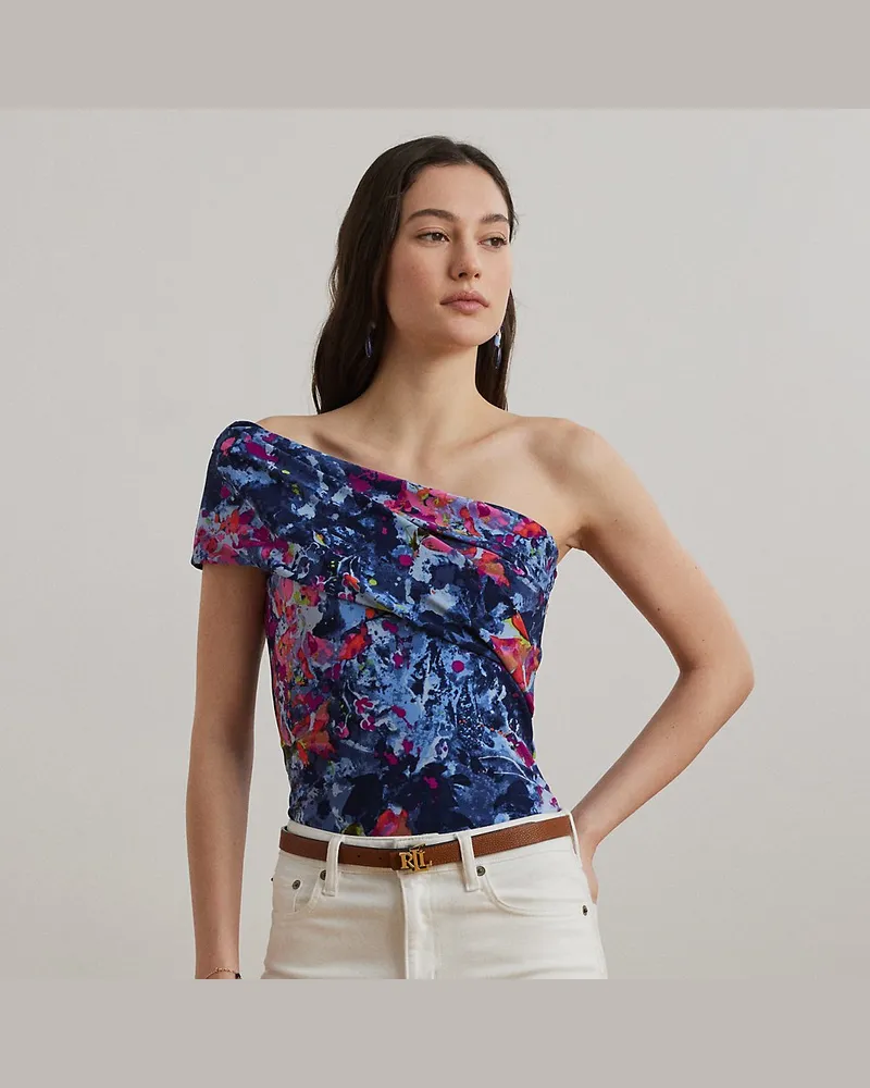 Ralph Lauren Einschultriges Jersey-Oberteil mit Druck Blue