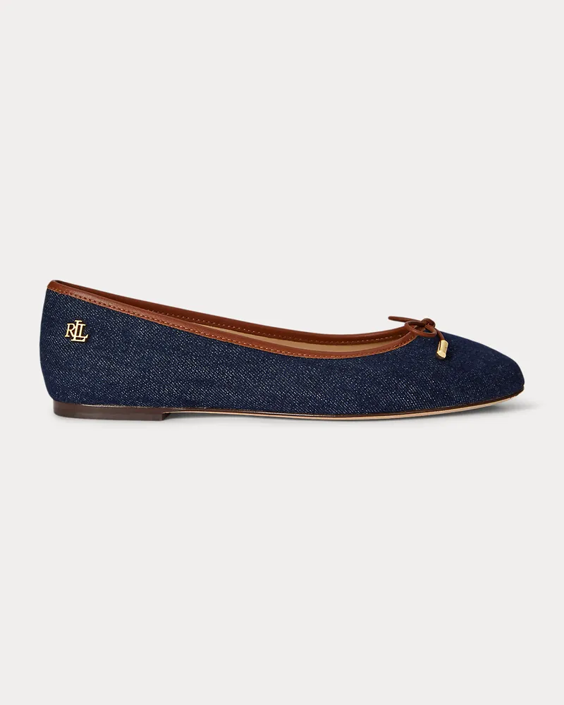 Ralph Lauren Denim-Ballerina Jayna mit Lederbesatz Blue