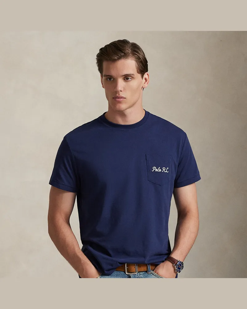 Ralph Lauren Custom-Slim-Fit T-Shirt mit Polo Bear Blue