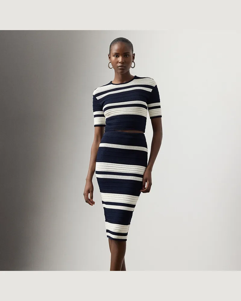 Ralph Lauren Gestreifter Bleistiftrock Ferris Blue