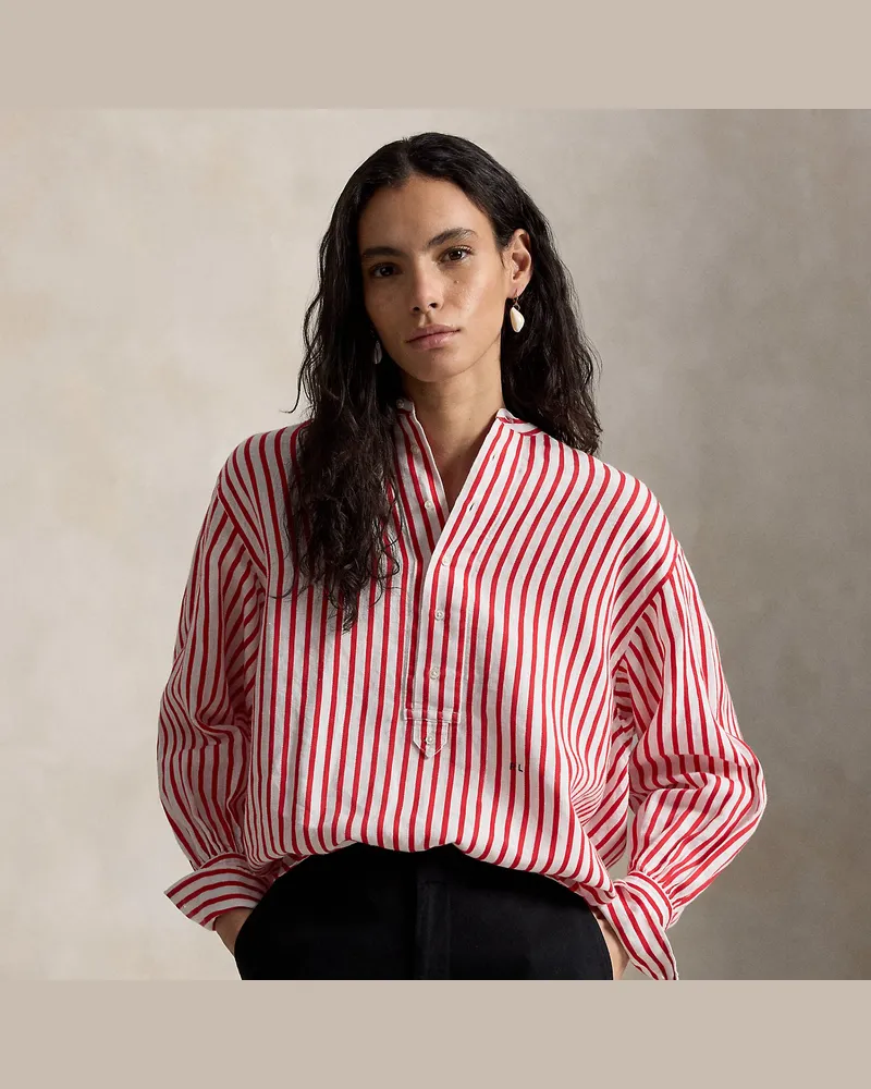 Ralph Lauren Gestreiftes Leinen-Baumwoll-Hemd Red
