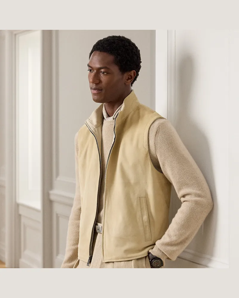 Ralph Lauren Wendbare Weste Jamison aus Wildleder Tan