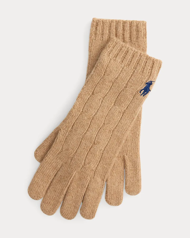 Ralph Lauren Woll-Kaschmir-Handschuhe mit Zopfmuster Tan