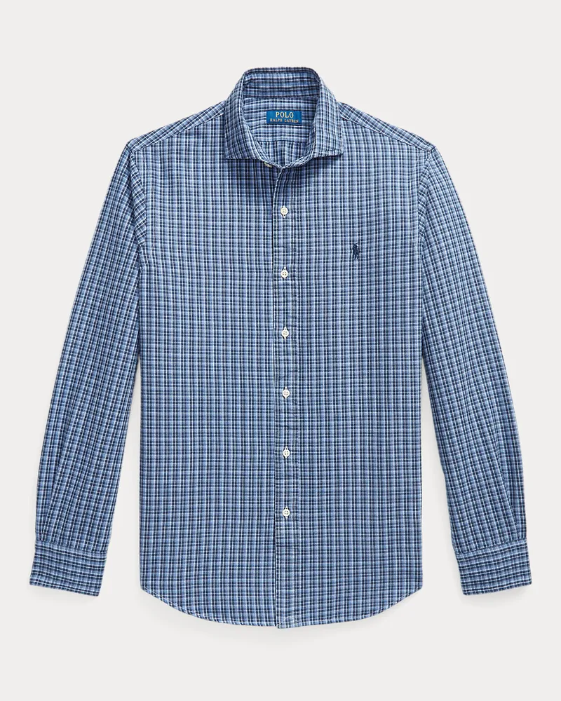 Ralph Lauren Kariertes Custom-Fit Oxfordhemd Blue