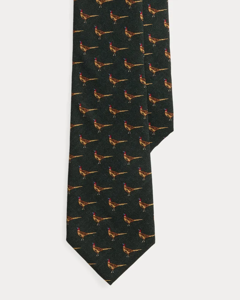 Ralph Lauren Wollchallis-Krawatte mit Fasanmotiv Green