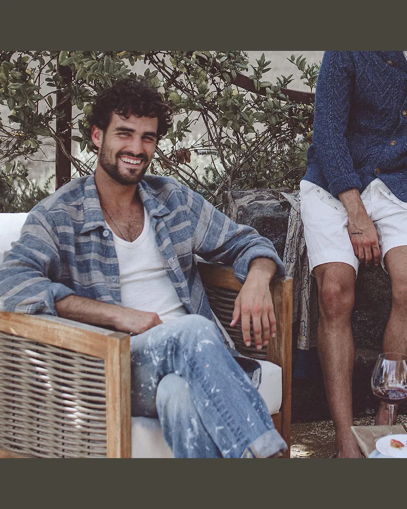 Ralph Lauren Gestreifte Leinen-Hemdjacke in Indigo Blue