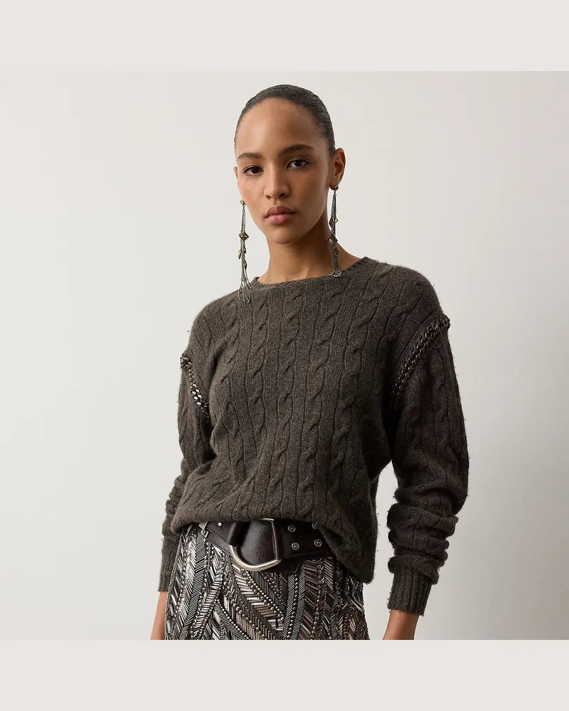 Ralph Lauren Zopfmuster-Kaschmirpullover mit Ketten Brown