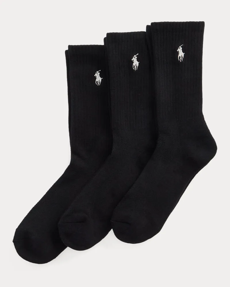 Ralph Lauren 3er-Pack gepolsterte Sport-Crew-Socken Black