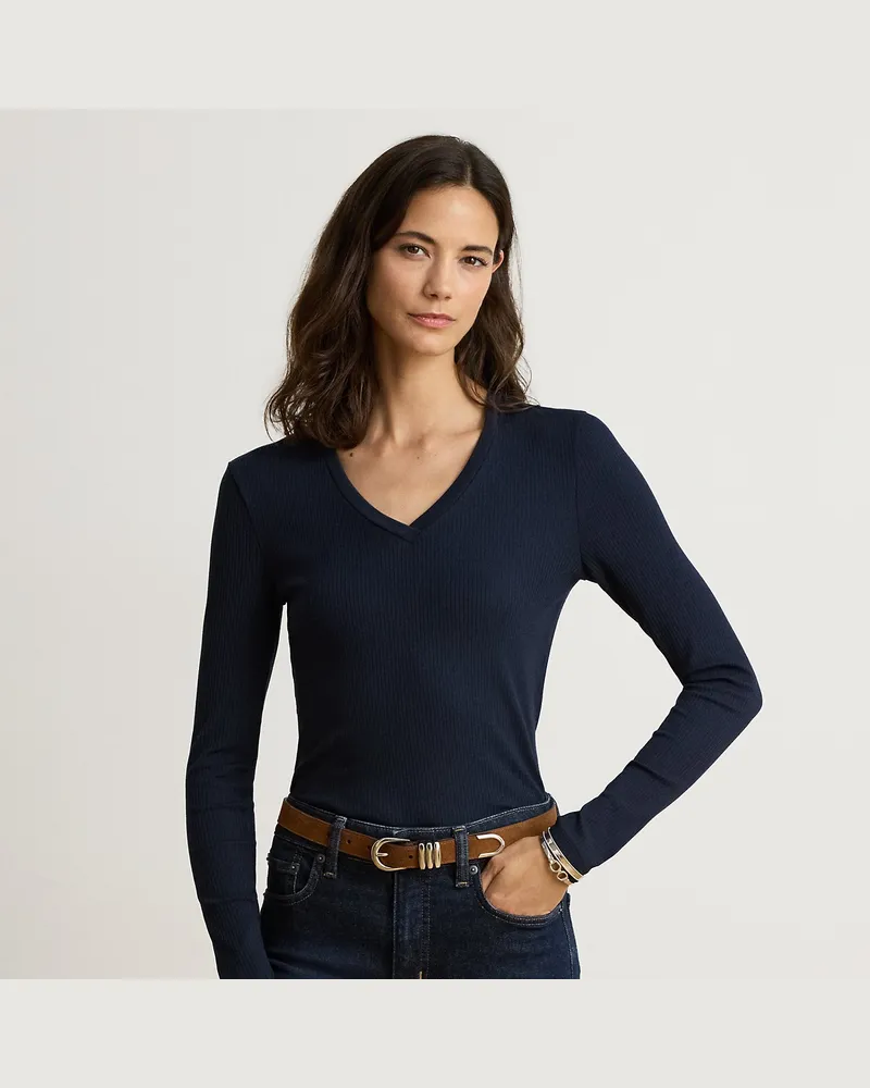 Ralph Lauren Kurzgrößen - Langarmoberteil im Rippenstrick Blue