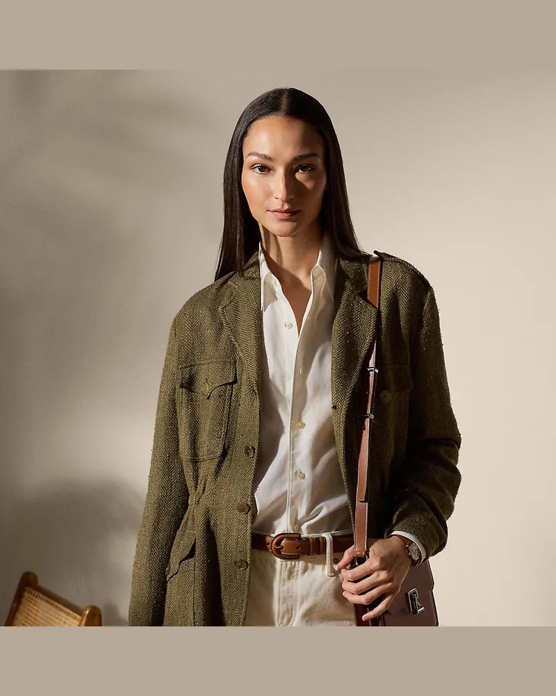Ralph Lauren Tweedjacke Schmitt mit Fischgratmuster Green