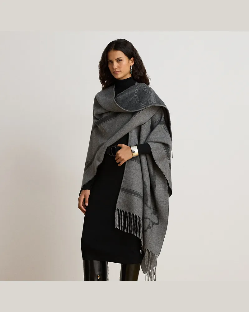 Ralph Lauren Poncho mit Gürtelmotiv und Fransen Black