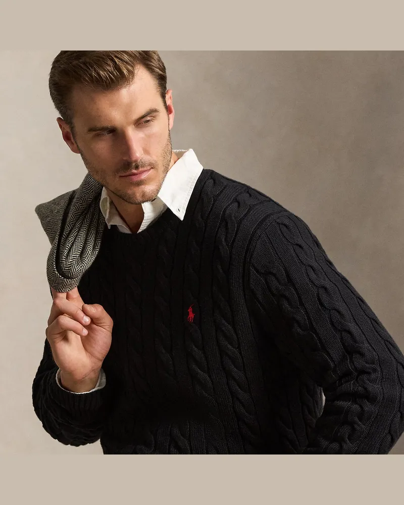 Ralph Lauren Große Größen - Baumwollpullover mit Zopfmuster Black