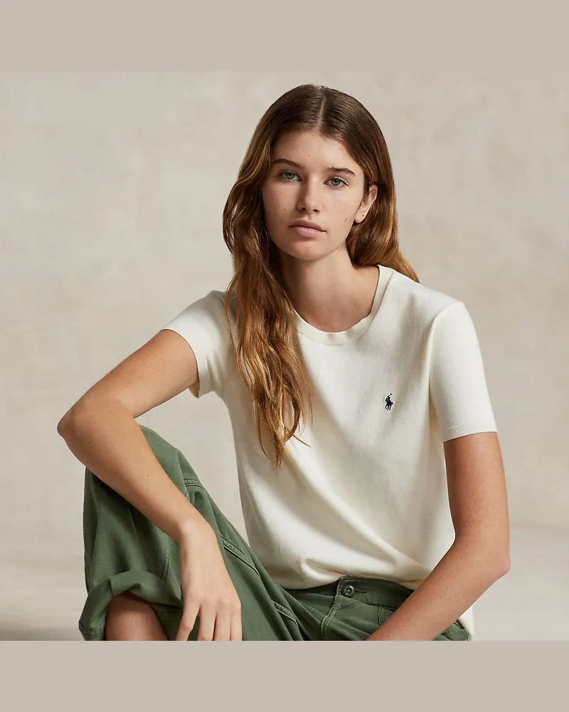 Ralph Lauren Kurzärmliger Baumwollpullover Cream