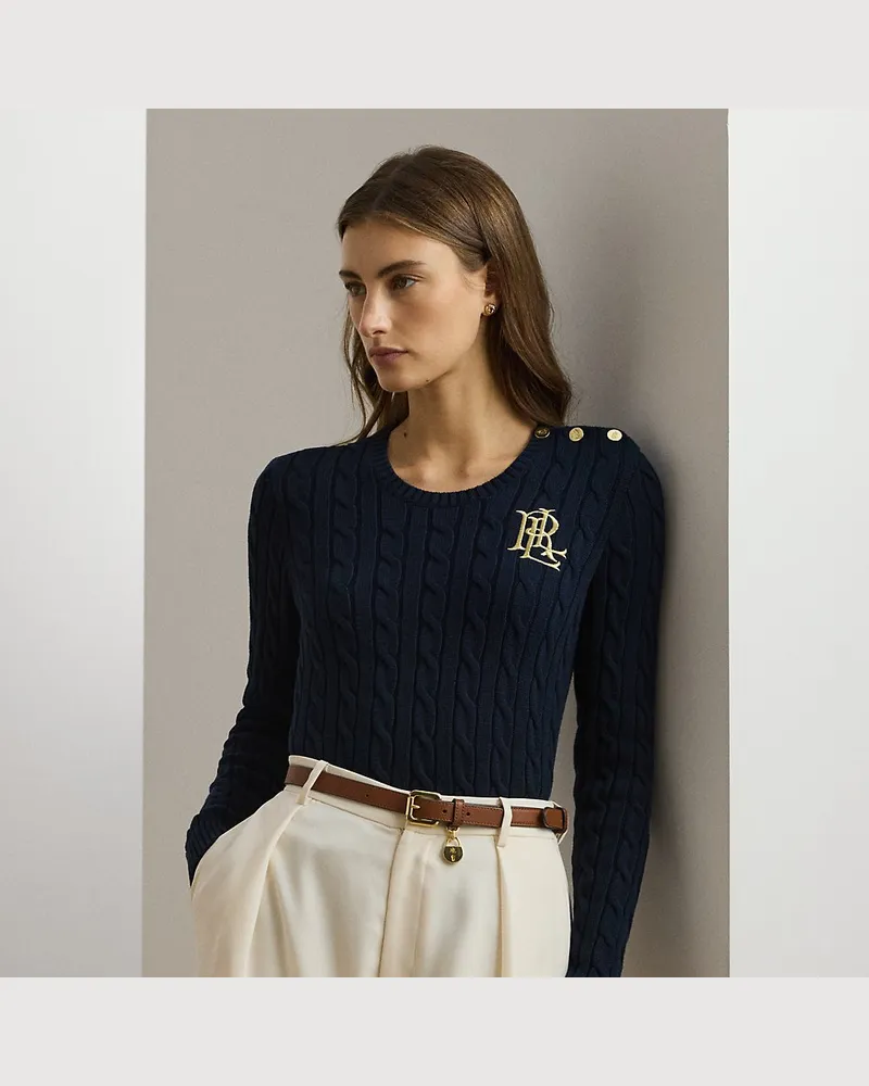 Ralph Lauren Kurzgrößen - Baumwollpullover mit Zopfmuster Blue