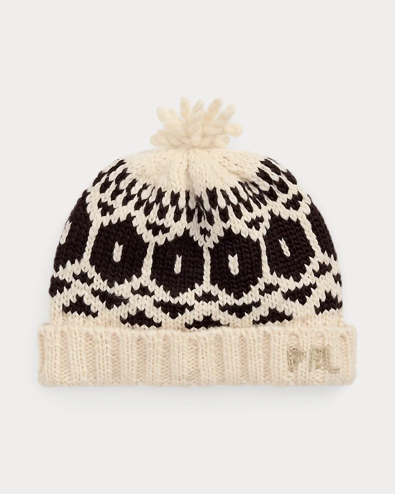 Ralph Lauren Woll-Bommelmütze mit Schneeflockenmotiv Cream