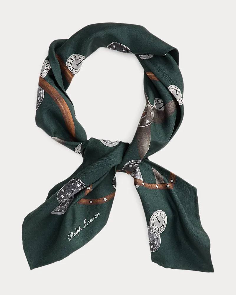 Ralph Lauren Bedrucktes Halstuch aus Seidentwill Green