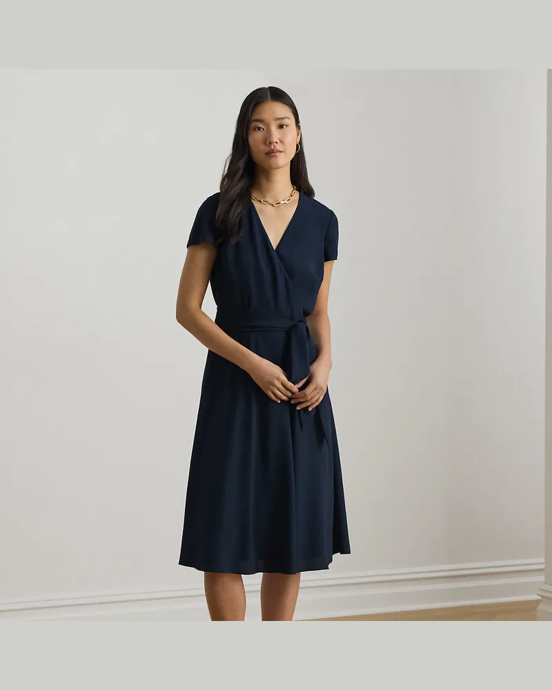 Ralph Lauren Kurzgrößen - Georgette-Kleid mit Gürtel Blue