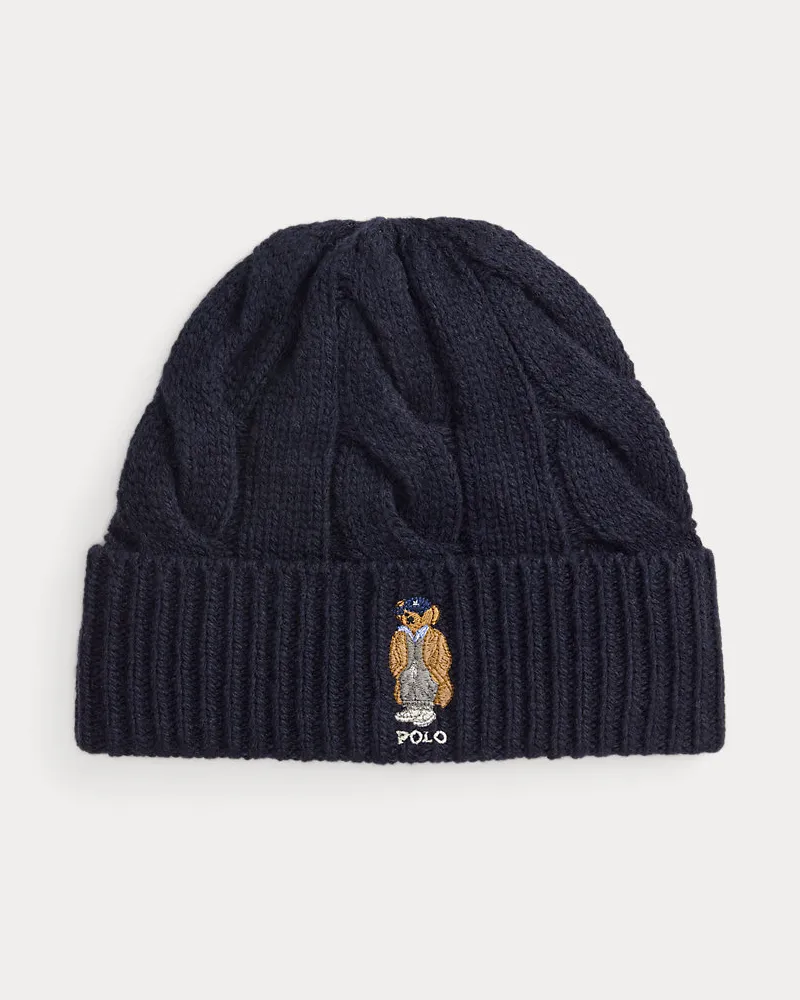 Ralph Lauren Mütze mit Zopfmuster und Polo Bear Blue