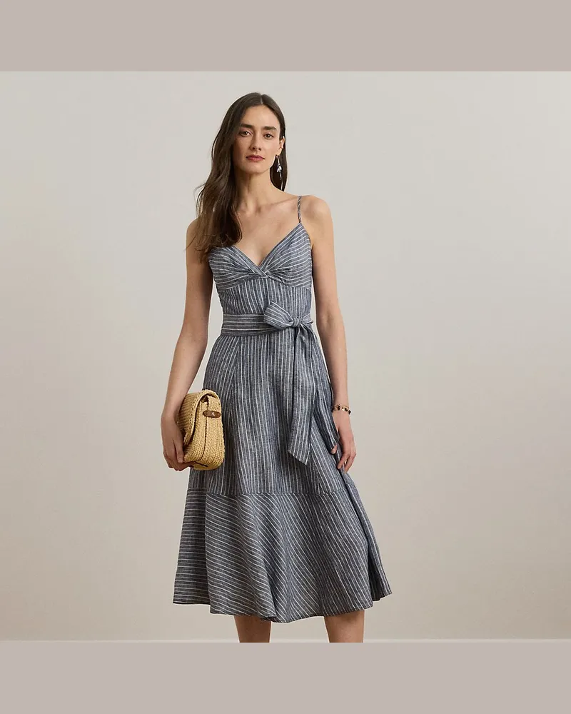 Ralph Lauren Ärmelloses Leinenkleid mit Gürtel Blue