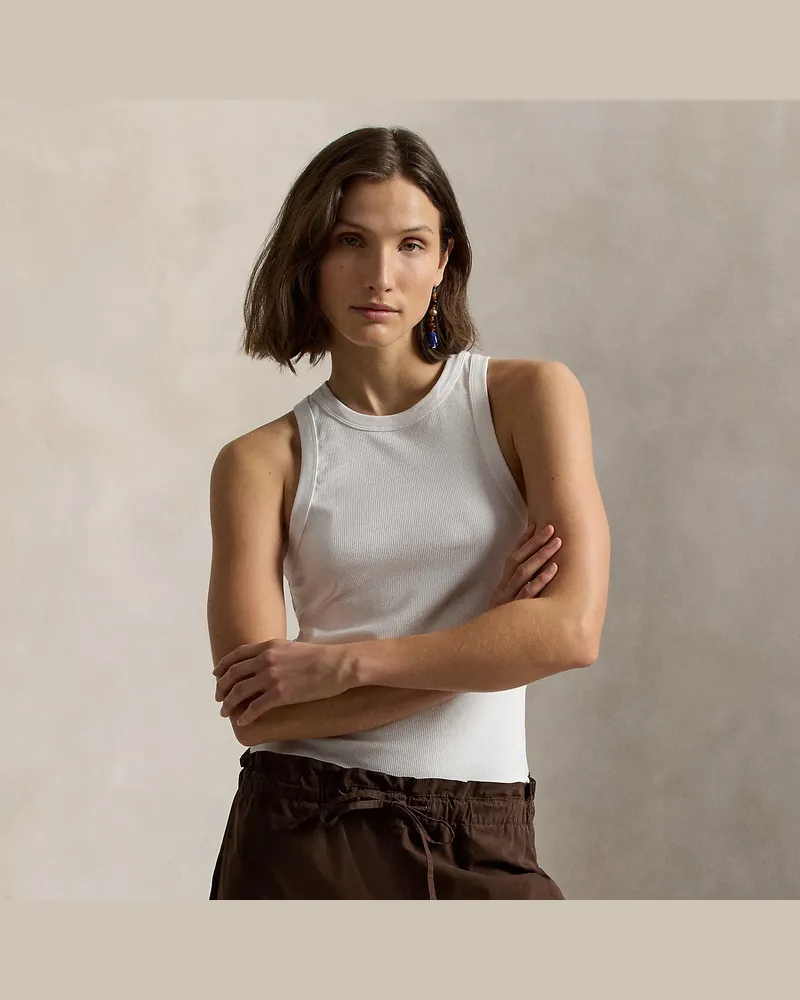 Ralph Lauren Geripptes Tanktop aus Baumwollstretch White
