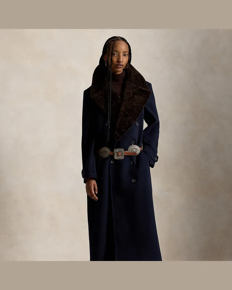 Ralph Lauren Caban aus Wollmelton mit Lammfellkragen Blue