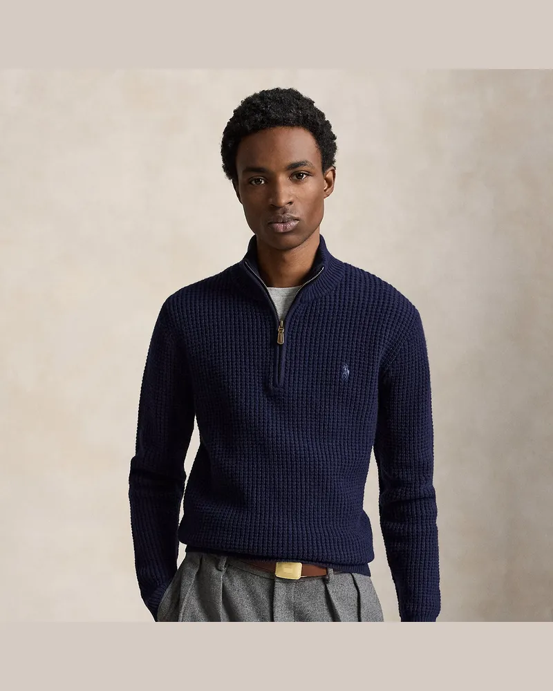 Ralph Lauren Woll-Baumwollpullover aus Waffelpiqué Blue