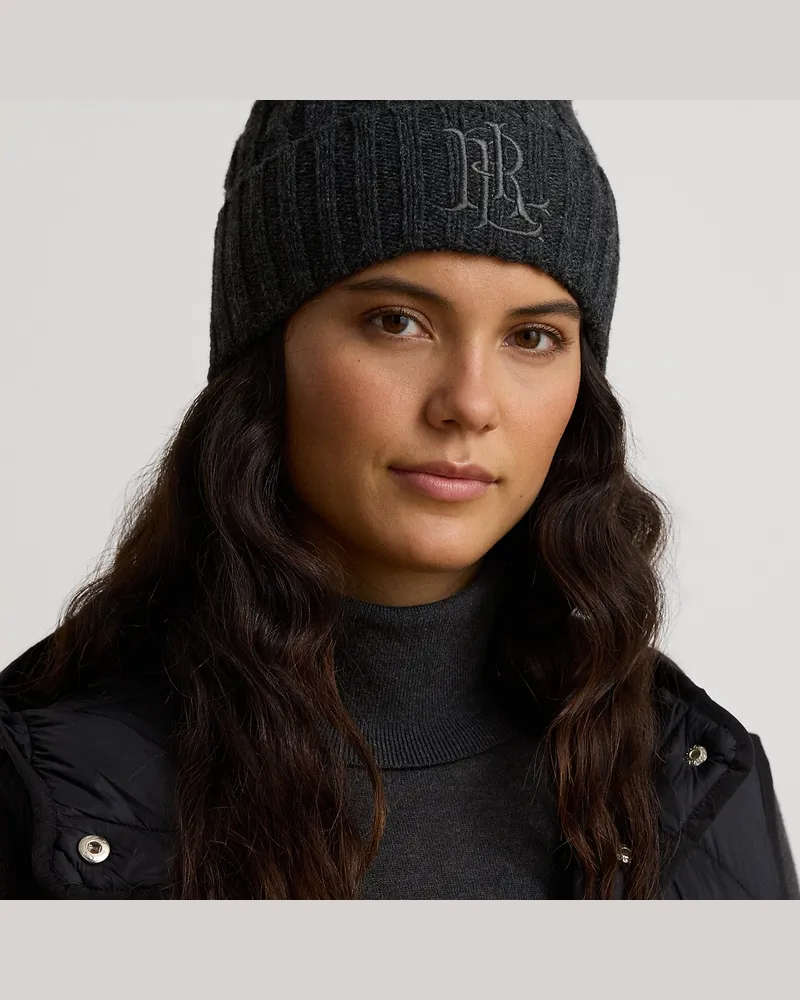 Ralph Lauren Mütze mit Zopfmuster und Logostickerei Grey